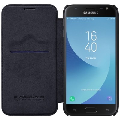 Роскошный чёрный кожаный чехол Nillkin Qin Series для Samsung Galaxy J3 2017 (J330) | Vacins.lv