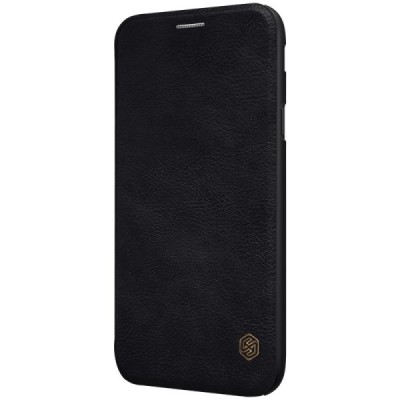 Роскошный чёрный кожаный чехол Nillkin Qin Series для Samsung Galaxy J3 2017 (J330) | Vacins.lv
