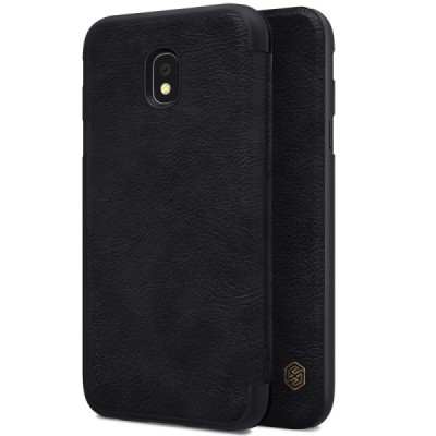 Роскошный чёрный кожаный чехол Nillkin Qin Series для Samsung Galaxy J3 2017 (J330) | Vacins.lv
