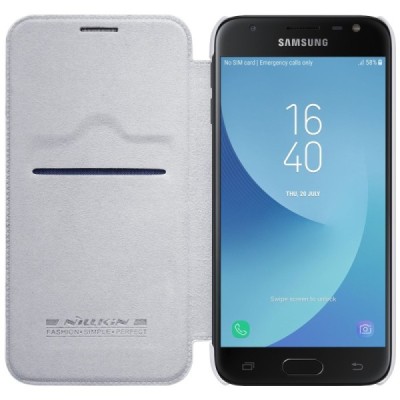 Роскошный белый кожаный чехол Nillkin Qin Series для Samsung Galaxy J3 2017 (J330) | Vacins.lv