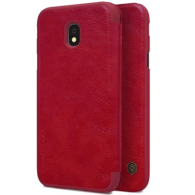 Роскошный красный кожаный чехол Nillkin Qin Series для Samsung Galaxy J3 2017 (J330) | Vacins.lv