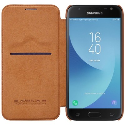 Роскошный коричневый кожаный чехол Nillkin Qin Series для Samsung Galaxy J3 2017 (J330) | Vacins.lv