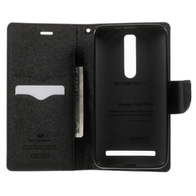 „Mercury“ Fancy Asus Zenfone 2 5.5 (ZE550ML, ZE551ML) чёрный кожаный чехол-книжка | Vacins.lv