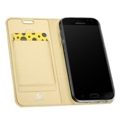 Samsung Galaxy J3 2017 (J330) „Dux Ducis“ Skin sērijas zelta ādas atvērams maciņš / Vacins.lv