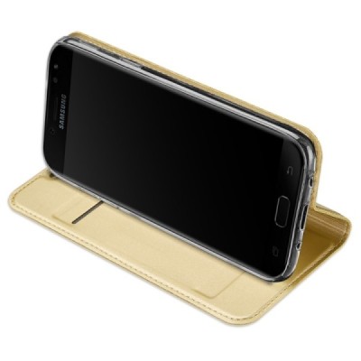 Samsung Galaxy J3 2017 (J330) „Dux Ducis“ Skin sērijas zelta ādas atvērams maciņš / Vacins.lv