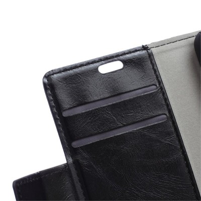 Microsoft Lumia 650 atvēramais ādas melns maciņš (maks) / Vacins.lv