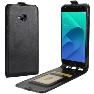 Asus Zenfone 4 Selfie Pro (ZD552KL) klasisks ādas vertikāli atvēramais melns maciņš / Vacins.lv