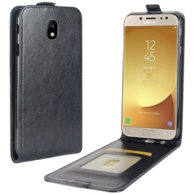 Samsung Galaxy J5 2017 (J530) классический чехол-книжка из кожи - чёрный | Vacins.lv