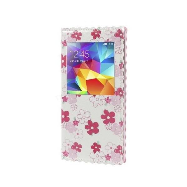 „Flowers“ чехол-книжка – белый (Galaxy S5 / S5 Neo)