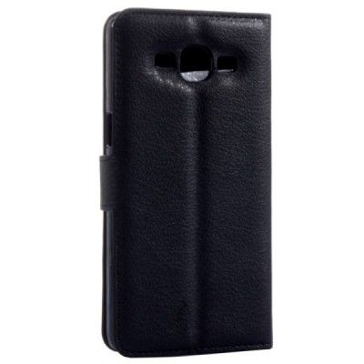Samsung Galaxy J1 Ace (J110) открываемый чёрный кожаный чехол - книжка | Vacins.lv