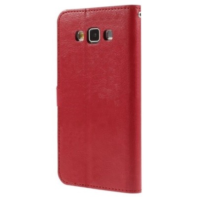 Samsung Galaxy A7 atvēramais sarkans ādas maciņš (maks) / Vacins.lv