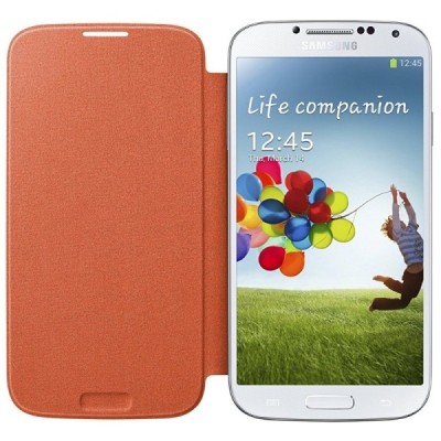 Samsung Galaxy S4 (i9500) Flip Wallet atvērams oranžs ādas maciņš / Vacins.lv