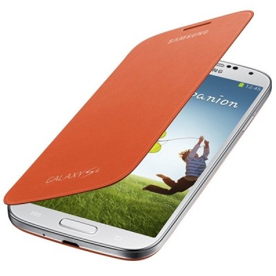 Samsung Galaxy S4 (i9500) Flip Wallet atvērams oranžs ādas maciņš / Vacins.lv