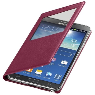 Samsung Galaxy Note 3 tumši rozs atvēramais „View Window“ ādas maciņš / Vacins.lv