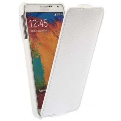 Samsung Galaxy Note 3 N9005 вертикально открывающийся белый кожаный чехол-книжка | Vacins.lv
