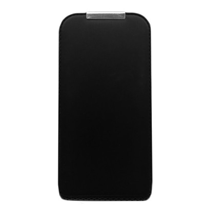 Apple iPhone 4 и 4S вертикально открывающийся чёрный кожаный чехол-книжка | Vacins.lv