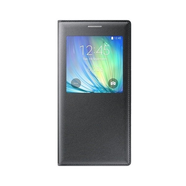Atvēramais maciņš ar lodziņu - melns (Galaxy A7 2015)