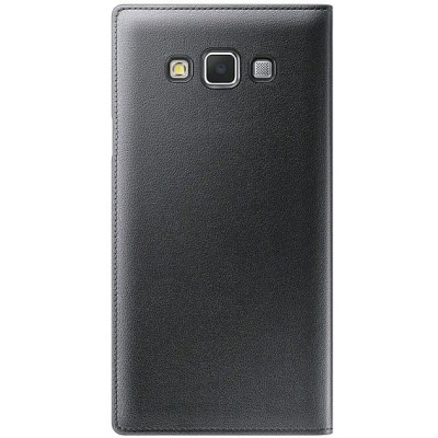 Samsung Galaxy A7 (A700) ādas atvēramais melns maciņš ar lodziņu / Vacins.lv