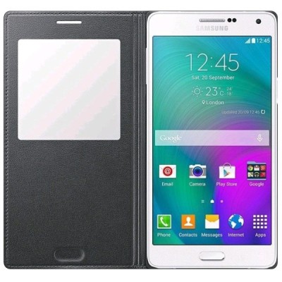 Samsung Galaxy A7 (A700) ādas atvēramais melns maciņš ar lodziņu / Vacins.lv