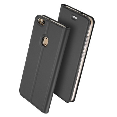 Huawei P10 Lite „Dux Ducis“ Skin sērijas melns ādas atvērams maciņš / Vacins.lv