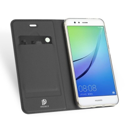 Huawei P10 Lite „Dux Ducis“ Skin sērijas melns ādas atvērams maciņš / Vacins.lv