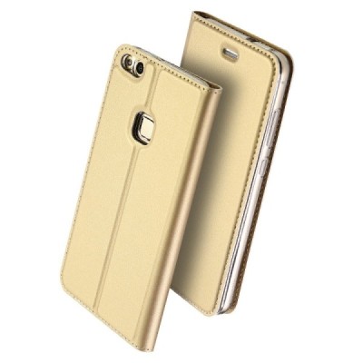 Huawei P10 Lite „Dux Ducis“ Skin sērijas zelta ādas atvērams maciņš / Vacins.lv