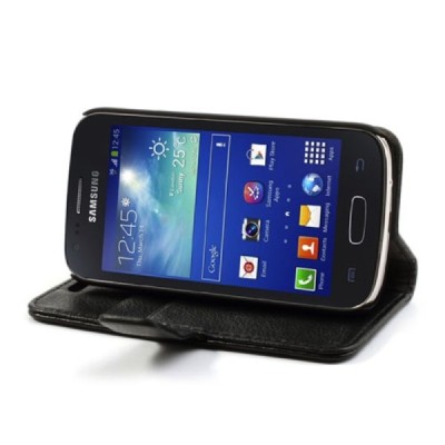 Samsung Galaxy Ace 3 (S7270) открываемый чёрный кожаный чехол - книжка | Vacins.lv