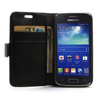 Samsung Galaxy Ace 3 (S7270) открываемый чёрный кожаный чехол - книжка | Vacins.lv