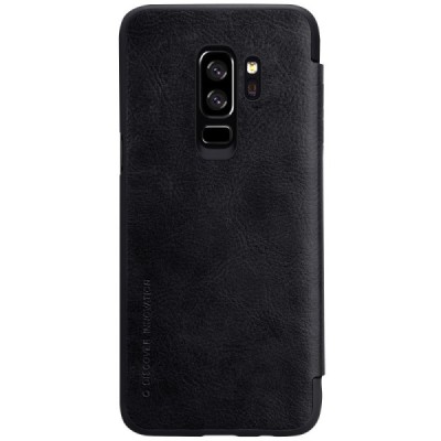Роскошный чёрный кожаный чехол Nillkin Qin Series для Samsung Galaxy S9+ (G965) | Vacins.lv