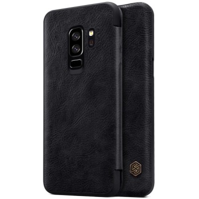Роскошный чёрный кожаный чехол Nillkin Qin Series для Samsung Galaxy S9+ (G965) | Vacins.lv