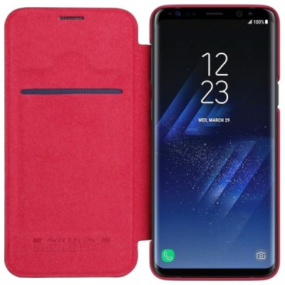 Greznais „Nillkin“ Qin sērijas ādas atvērams sarkans Samsung Galaxy S9+ (G965) maciņš / Vacins.lv