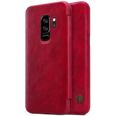 Greznais „Nillkin“ Qin sērijas ādas atvērams sarkans Samsung Galaxy S9+ (G965) maciņš / Vacins.lv