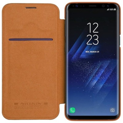 Роскошный коричневый кожаный чехол Nillkin Qin Series для Samsung Galaxy S9+ (G965) | Vacins.lv