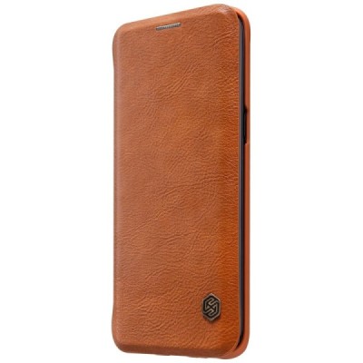 Роскошный коричневый кожаный чехол Nillkin Qin Series для Samsung Galaxy S9+ (G965) | Vacins.lv