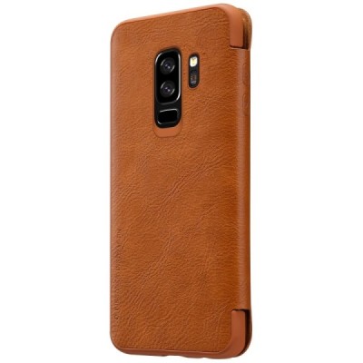 Роскошный коричневый кожаный чехол Nillkin Qin Series для Samsung Galaxy S9+ (G965) | Vacins.lv
