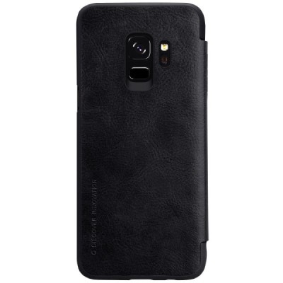 Роскошный чёрный кожаный чехол Nillkin Qin Series для Samsung Galaxy S9 (G960) | Vacins.lv