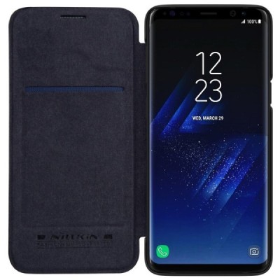 Роскошный чёрный кожаный чехол Nillkin Qin Series для Samsung Galaxy S9 (G960) | Vacins.lv