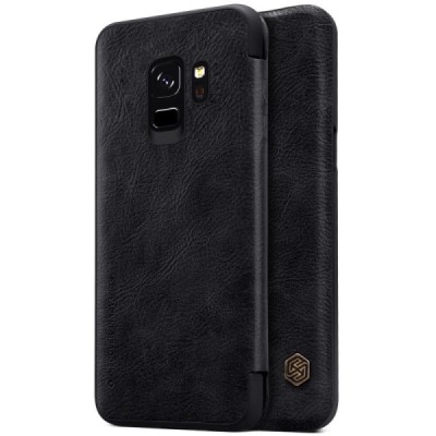 Роскошный чёрный кожаный чехол Nillkin Qin Series для Samsung Galaxy S9 (G960) | Vacins.lv