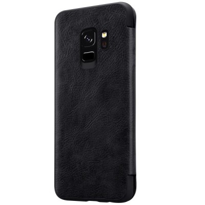 Роскошный чёрный кожаный чехол Nillkin Qin Series для Samsung Galaxy S9 (G960) | Vacins.lv