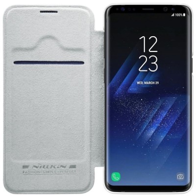 Роскошный белый кожаный чехол Nillkin Qin Series для Samsung Galaxy S9 (G960) | Vacins.lv