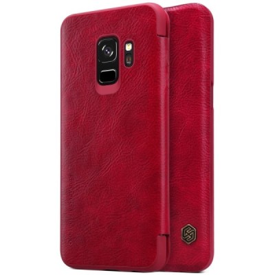 Роскошный красный кожаный чехол Nillkin Qin Series для Samsung Galaxy S9 (G960) | Vacins.lv
