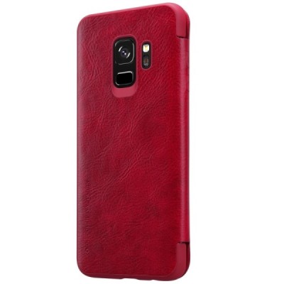 Роскошный красный кожаный чехол Nillkin Qin Series для Samsung Galaxy S9 (G960) | Vacins.lv