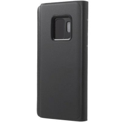 Samsung Galaxy S9 (G960) plastmasas atvērams melns ādas maciņš / Vacins.lv