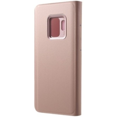 Samsung Galaxy S9 (G960) plastmasas atvērams rozs ādas maciņš / Vacins.lv