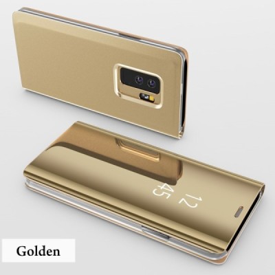 Samsung Galaxy S9+ (G965) plastmasas atvērams zelta ādas maciņš / Vacins.lv