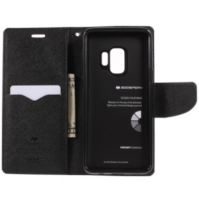 „Mercury“ Fancy Samsung Galaxy S9 (G960) чёрный кожаный чехол-книжка | Vacins.lv