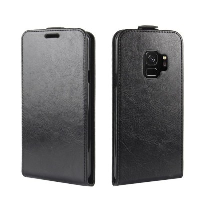 Samsung Galaxy S9 (G960) классический чехол-книжка из кожи - чёрный | Vacins.lv