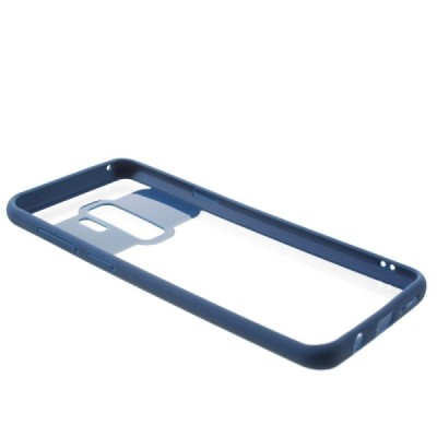 Samsung Galaxy S9+ (G965) прозрачный твердый силиконовый чехол (TPU) с синей окантовкой | Vacins.lv