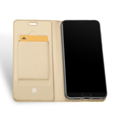 Huawei P20 „Dux Ducis“ Skin sērijas zelta ādas atvērams maciņš / Vacins.lv