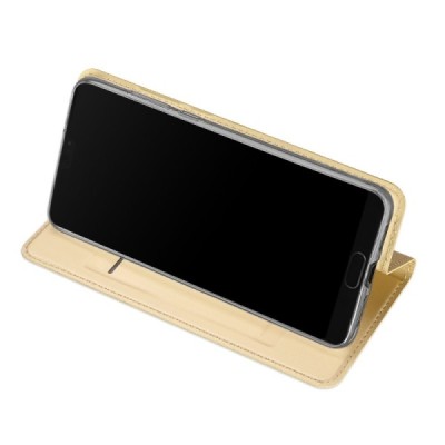 Huawei P20 „Dux Ducis“ Skin sērijas zelta ādas atvērams maciņš / Vacins.lv